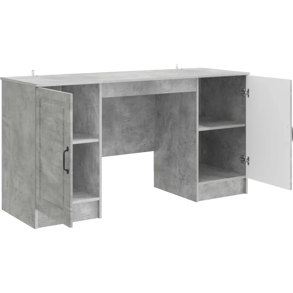 vidaXL Bureau Betongrijs 142,5 x 50 x 75 cm Bewerkt hout grijs, foto 3