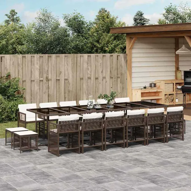 vidaXL 17-delige Tuinset met kussens poly rattan bruin, foto 2