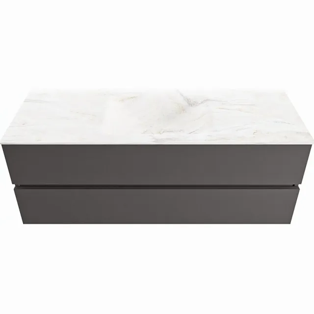 Mondiaz VICA-DLUX 130cm badmeubel onderkast Dark grey 2 lades. Inbouw wastafel CLOUD midden 1 kraangat, kleur Ostra.