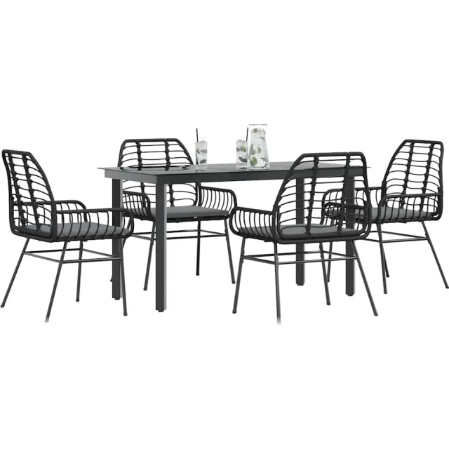 vidaXL 5-delige Tuinset met kussens poly rattan glas zwart, foto 2