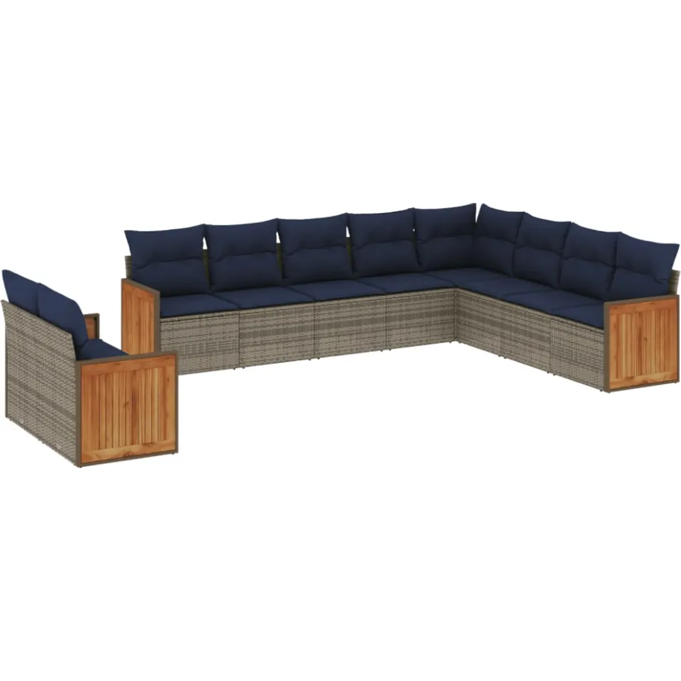 vidaXL 10-delige tuinbankset met kussens, grijs polyrotan, foto 3