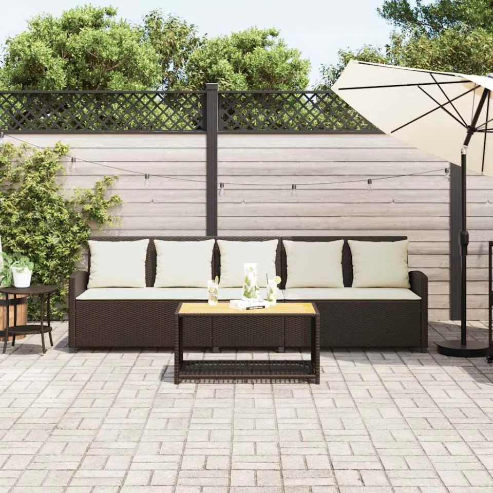 vidaXL Tuinbank 5-zits met kussens poly rattan bruin, foto 3
