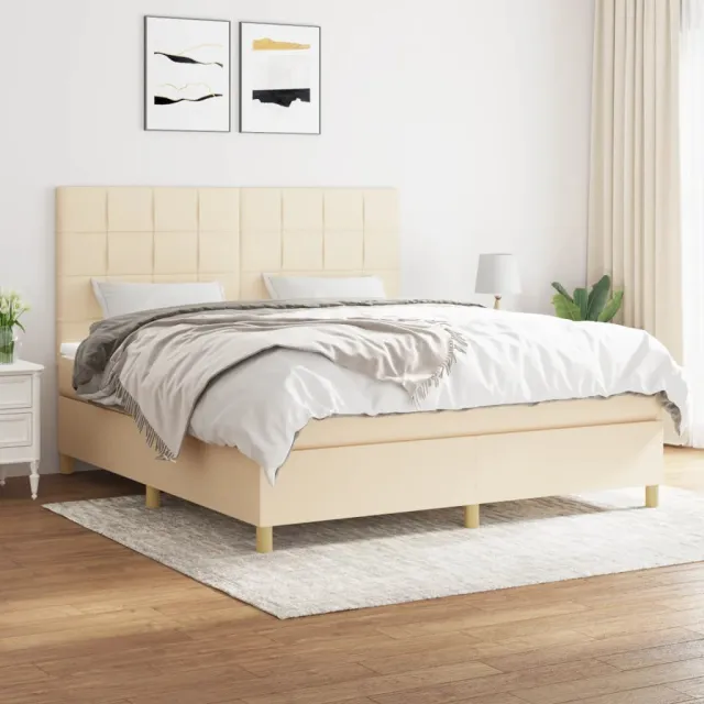 vidaXL Boxspring met matras stof crèmekleurig 160x200 cm