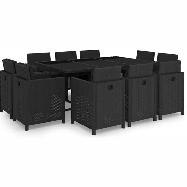 vidaXL 11-delige Tuinset met kussens poly rattan zwart