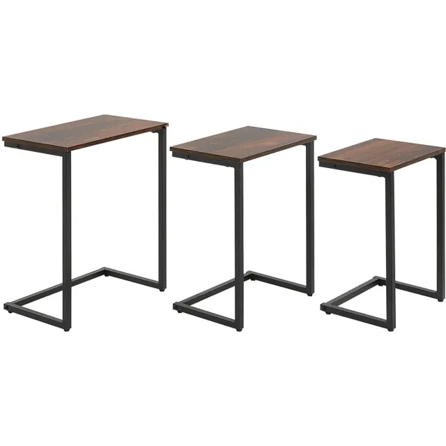 Sweiko Bijzettafel - Set van 3 - Stapelbaar - Industrieel ontwerp - Stalen frame - Bruin + zwart