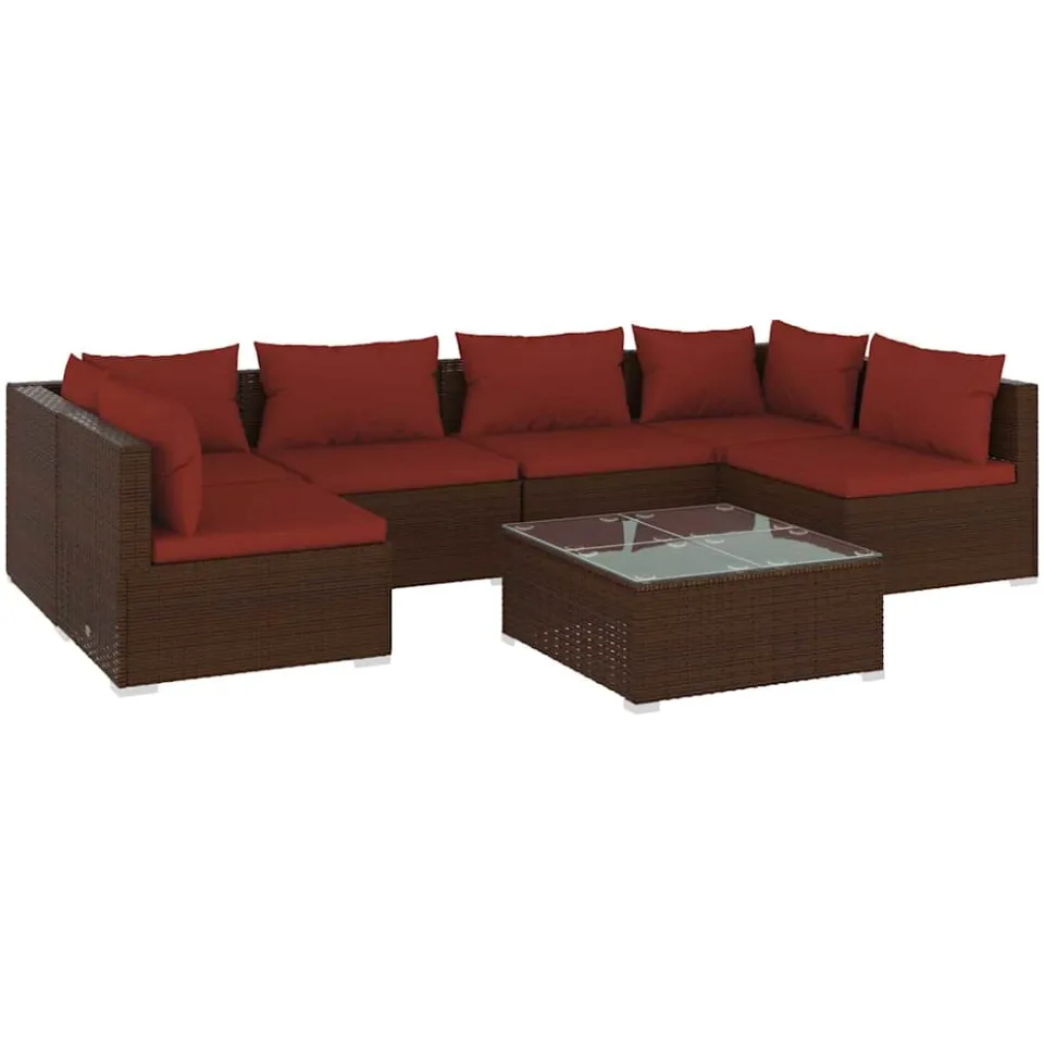 vidaXL 7-delige Loungeset met kussens poly rattan bruin
