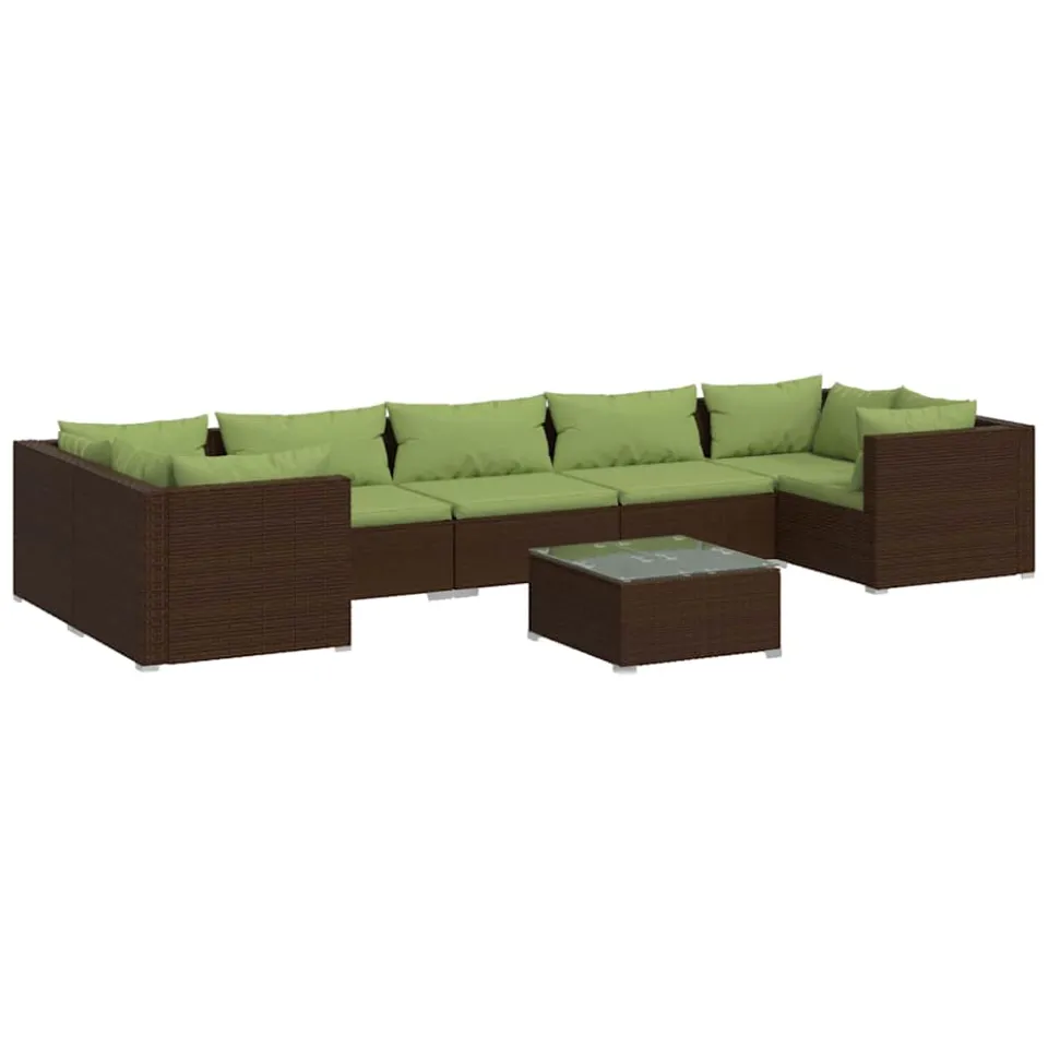 vidaXL 8-delige Loungeset met kussens poly rattan bruin, foto 3