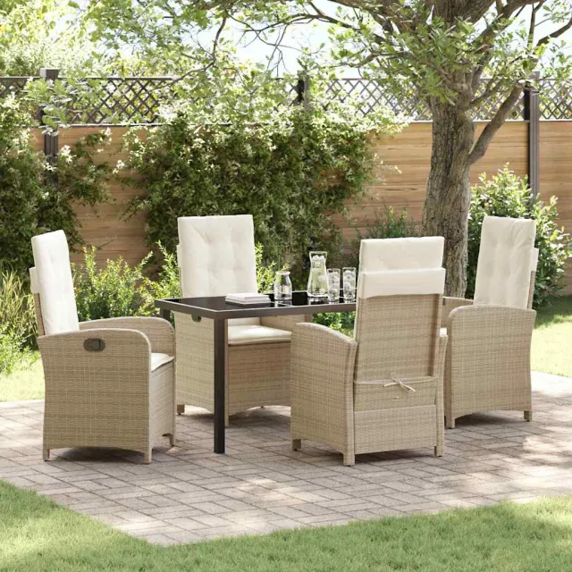 vidaXL Tuin eettafelset 5 st Beige poly rattan, foto 2