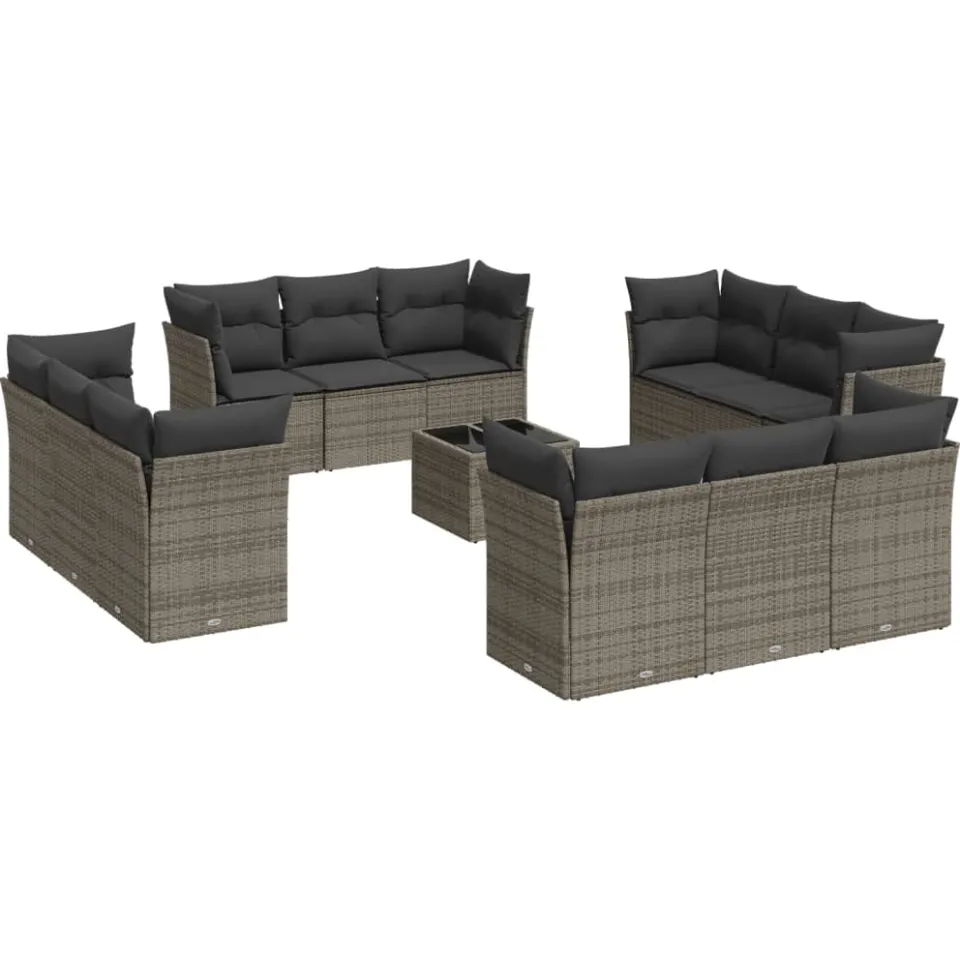 vidaXL 13-delige Loungeset met kussens poly rattan grijs, foto 4