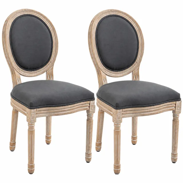 Homona Eetkamerstoelen - Set van 2 - Met linnenlook bekleding en houten poten - 49 x 56 x 96 cm - Grijs/Naturel