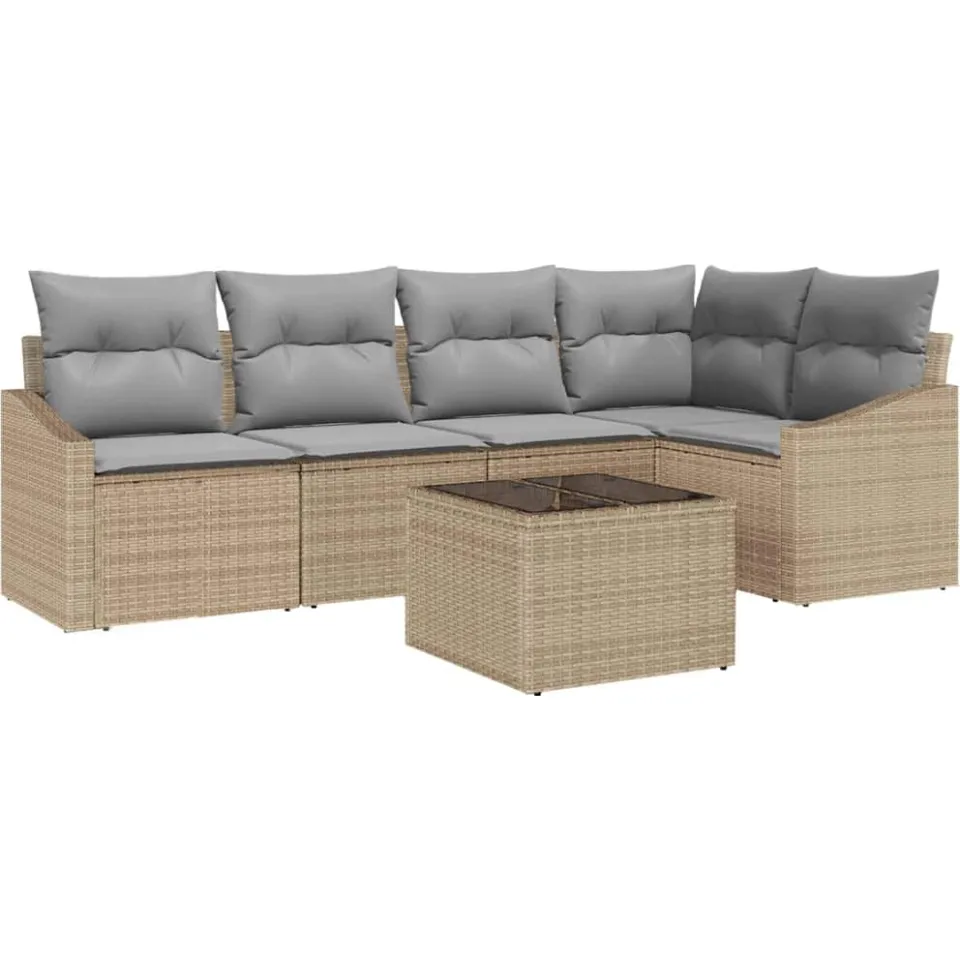 vidaXL Tuinbankenset 6 st Beige en Licht Grijs poly rattan