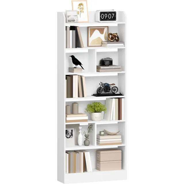 HILINSIE Boekenkast en Boekenplank met 7 Lagen,199.2 cm, Wit