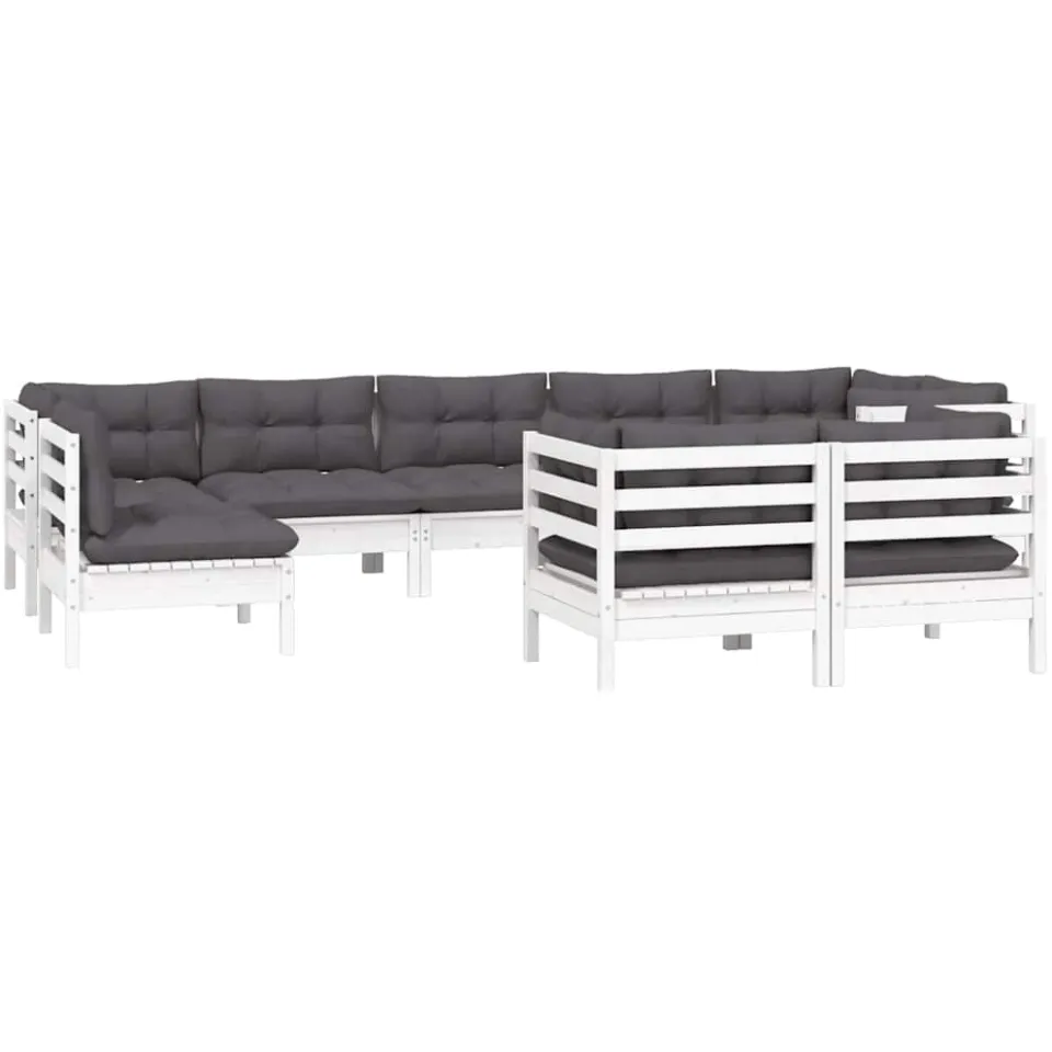 vidaXL 9-delige Loungeset met kussens massief grenenhout wit