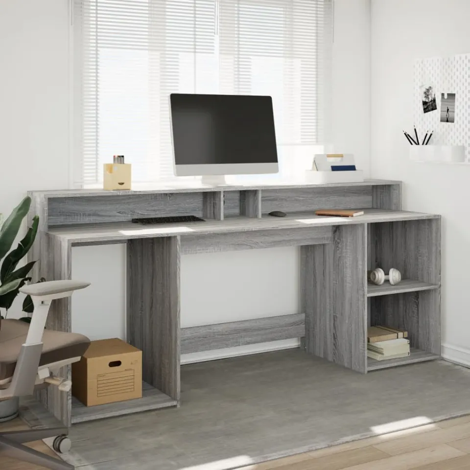 vidaXL Desk Grijs Sonoma 200 x 55 x 91 cm Engineered wood, foto 2