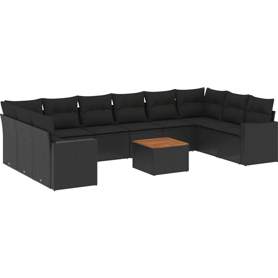 vidaXL 11-delige Loungeset met kussens poly rattan zwart, foto 3