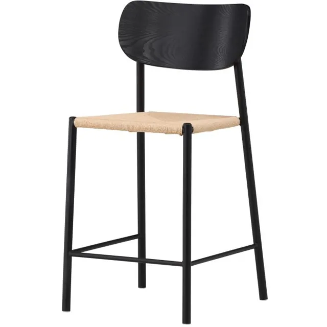 Svea Polsty barkruk met rugleuning - rattan - zwart