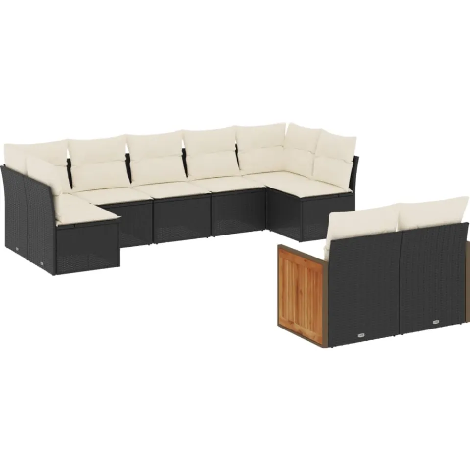 vidaXL 9-delige Loungeset met kussens poly rattan zwart