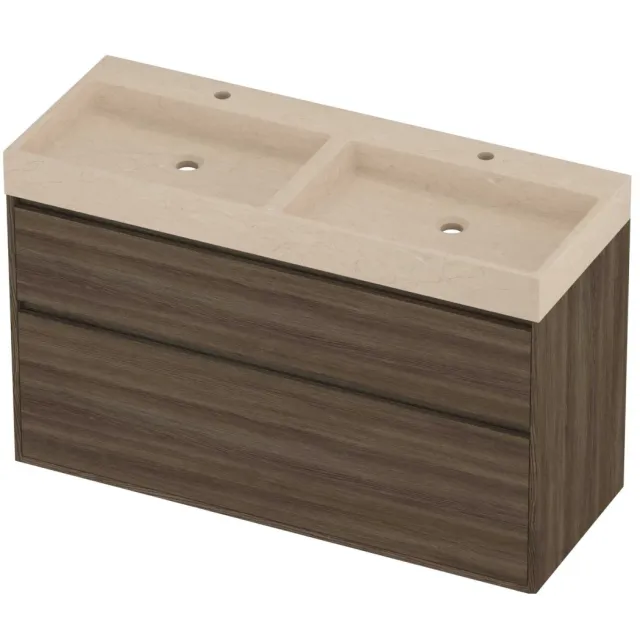 Proline Evoli Badmeubelset Hardsteen Loft 2 Gaten 120x46x75 cm Sand Stone Vital Oak Eiken