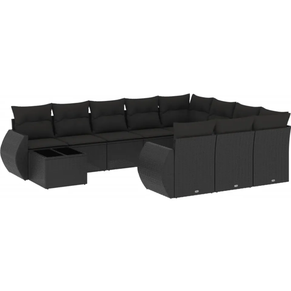 vidaXL 11-delige Loungeset met kussens poly rattan zwart