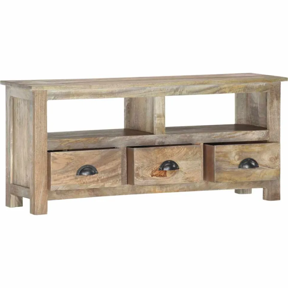 vidaXL Tv-meubel 110x30x50 cm massief mangohout grijs, foto 2
