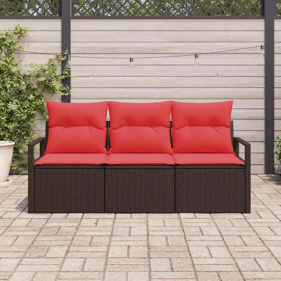 vidaXL Tuinbankenset 3 st Bruin en Rood poly rattan, foto 3
