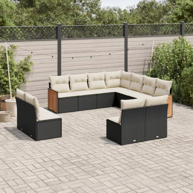 vidaXL 11-delige Loungeset met kussens poly rattan zwart, foto 2