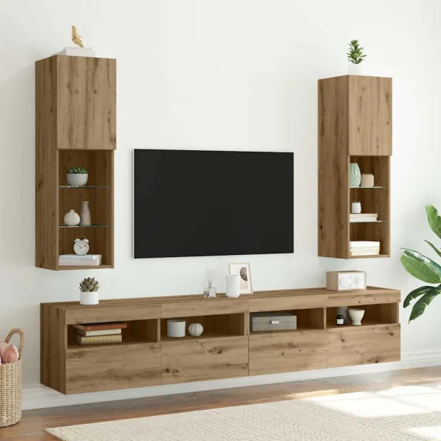 vidaXL Tv-meubels met LED's 2 st 30,5x30x102 cm artisanaal eiken, foto 2