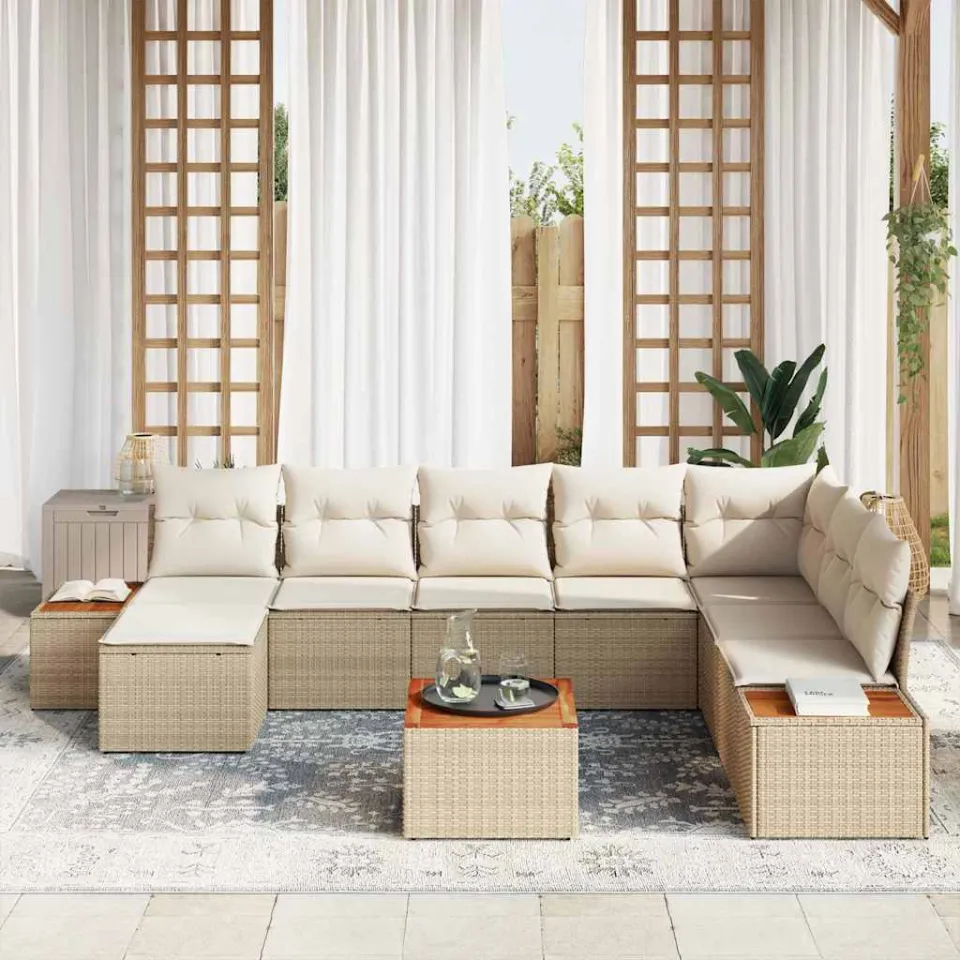 vidaXL Tuinbankenset 9 st Beige Poly riet, foto 3