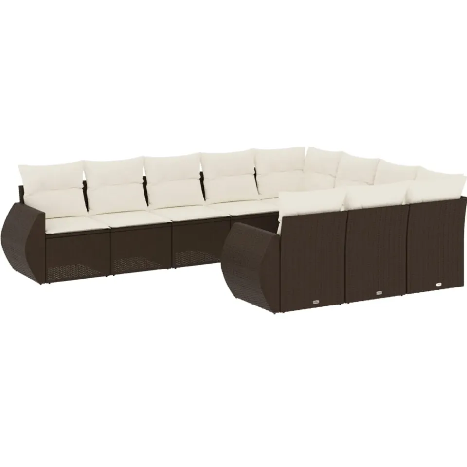vidaXL 10-delige Loungeset met kussens poly rattan bruin, foto 3