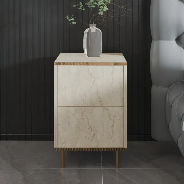 Skye Decor , Nachtkastje, Imaj - Travertine, Gold, Gemelamineerde spaanplaat, Travertin & Goud, 40 x 35 x 60 cm Travertijn