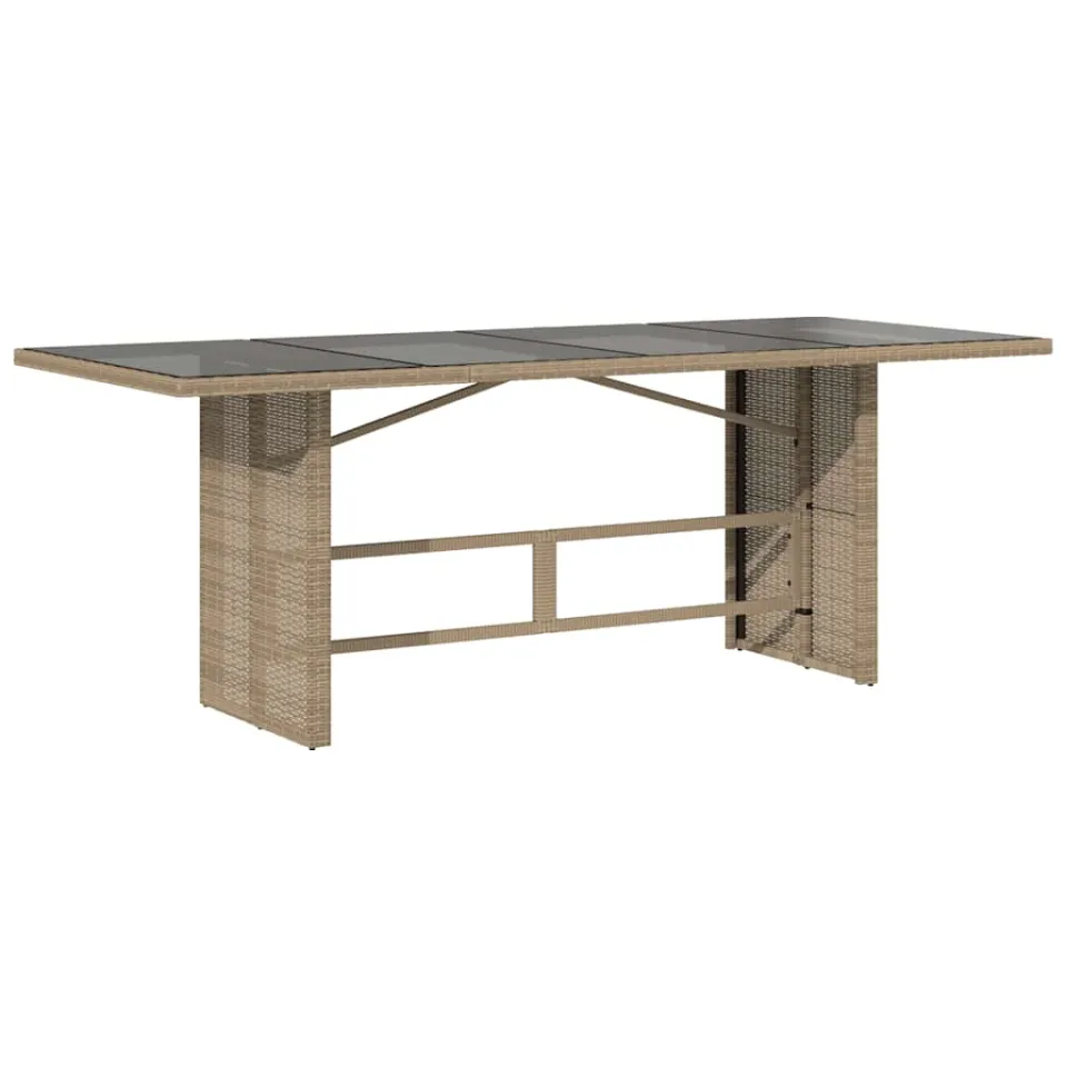 vidaXL Tuintafel met glazen blad 190x80x75 cm poly rattan beige