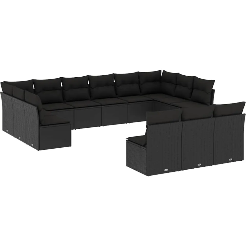 vidaXL 13-delige Loungeset met kussens poly rattan zwart, foto 3