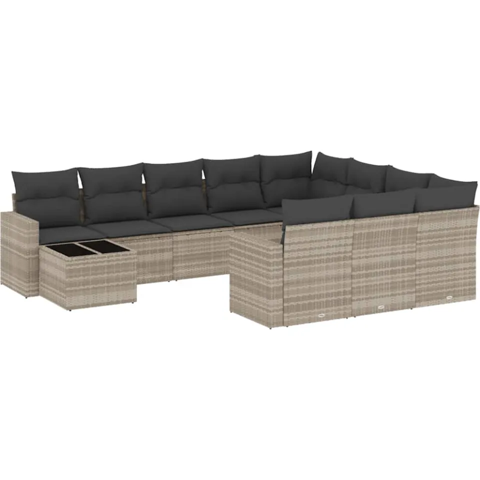 vidaXL 11-delige Loungeset met kussens poly rattan lichtgrijs