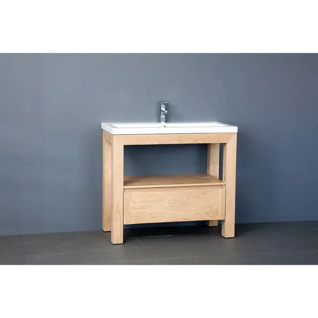 Sanilux Badkamermeubelset Sanilux Robusta Keramiek 100x47x85 cm 1 Kraangat Massief Eikenhout Massief hout