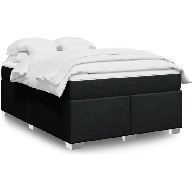 vidaXL Boxspring met matras stof zwart 160x200 cm