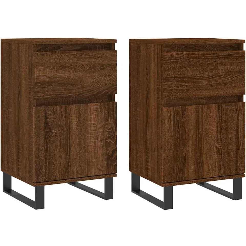 vidaXL Dressoirs 2 st 40x35x70 cm bewerkt hout bruin eikenkleur, foto 3