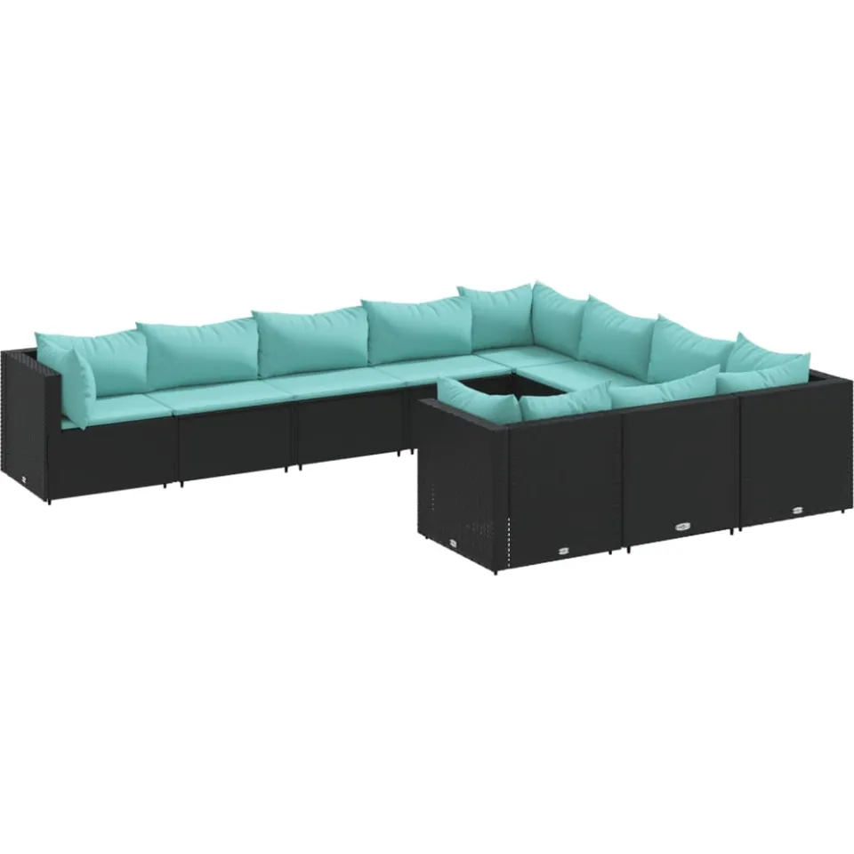 vidaXL 10-delige Loungeset met kussens poly rattan zwart