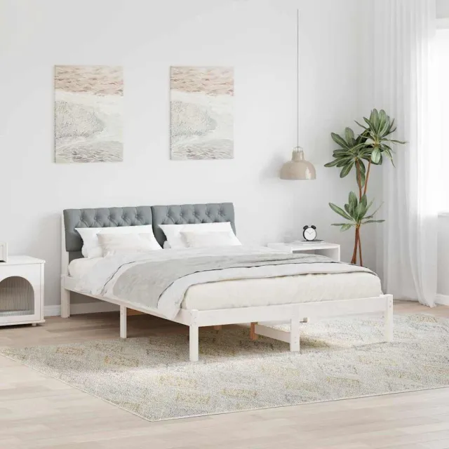 vidaXL Bedframe Wit en lichtgrijs 150 x 200 cm Massief grenenhout