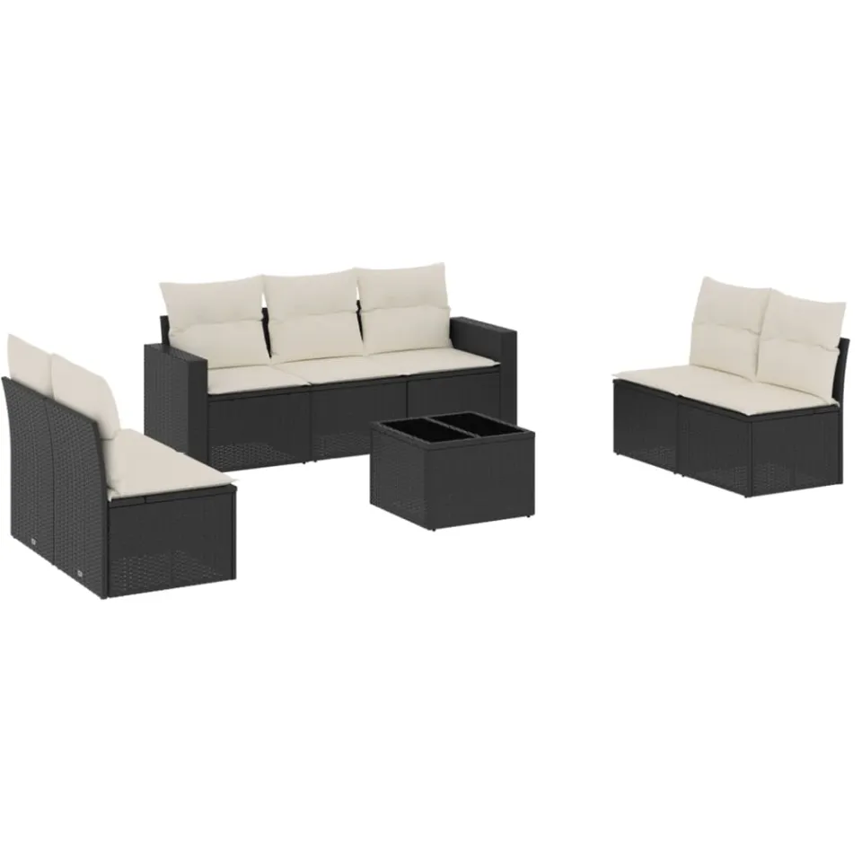 vidaXL 8-delige Loungeset met kussens poly rattan zwart