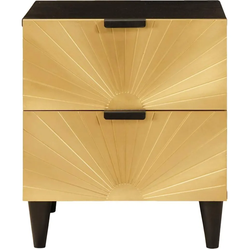 vidaXL Nachtkastje Zwart en Goud 40 x 33 x 46 cm Bewerkt hout, foto 3