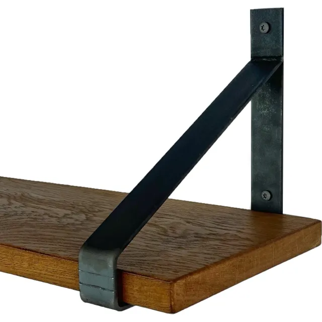 GoudmetHout Wandplank Industrieel - 120 x 25 cm Muurplank - Donker Eiken Hout - Decoratie Wandrek & Boekenrek - Hangplank Keuken - Wall Shelf + 2 Plankdragers van Ruw Staal Donker eiken + Zonder coating 25