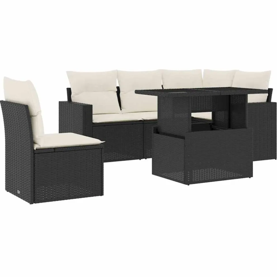 vidaXL 6-delige Loungeset met kussens poly rattan zwart