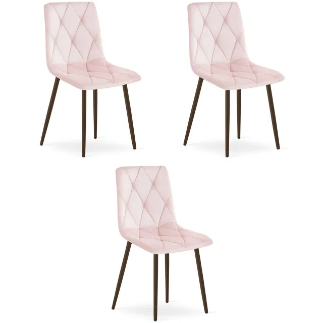 LEOBERT LIBRA Eetkamerstoelen – Set van 3 – Groen Velvet – Walnootkleurige Houten Poten – Comfortabele Gestoffeerde Zitting – Modern Design – Velvet Stoel voor Woonkamer, Keuken en Eetkamer – Max. 110 kg per Stoel
