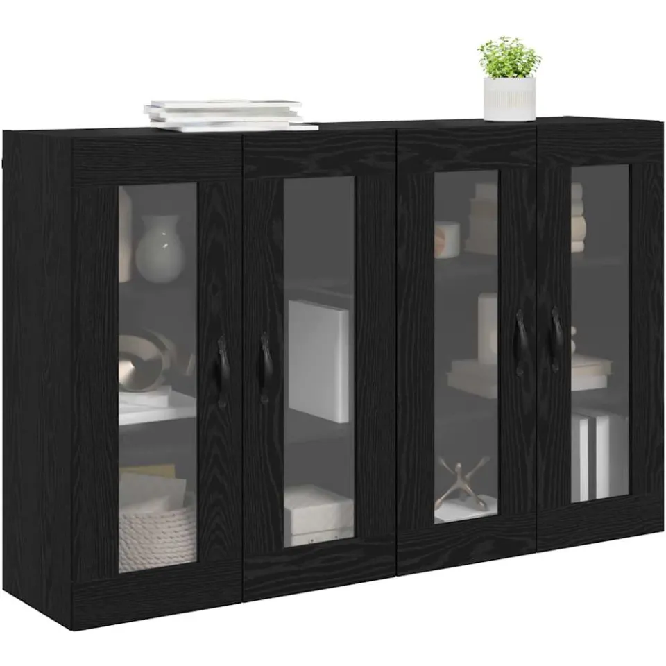 vidaXL Wandkasten 2 st Zwart Eiken 69,5 x 34 x 90 cm Bewerkt hout