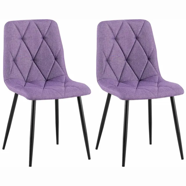 CLP Clairton Set van 2 Eetkamerstoelen - klassiek - met zwart metalen frame - Belastbaar tot 150 kg - fluweel - Velvet - Stof/purper