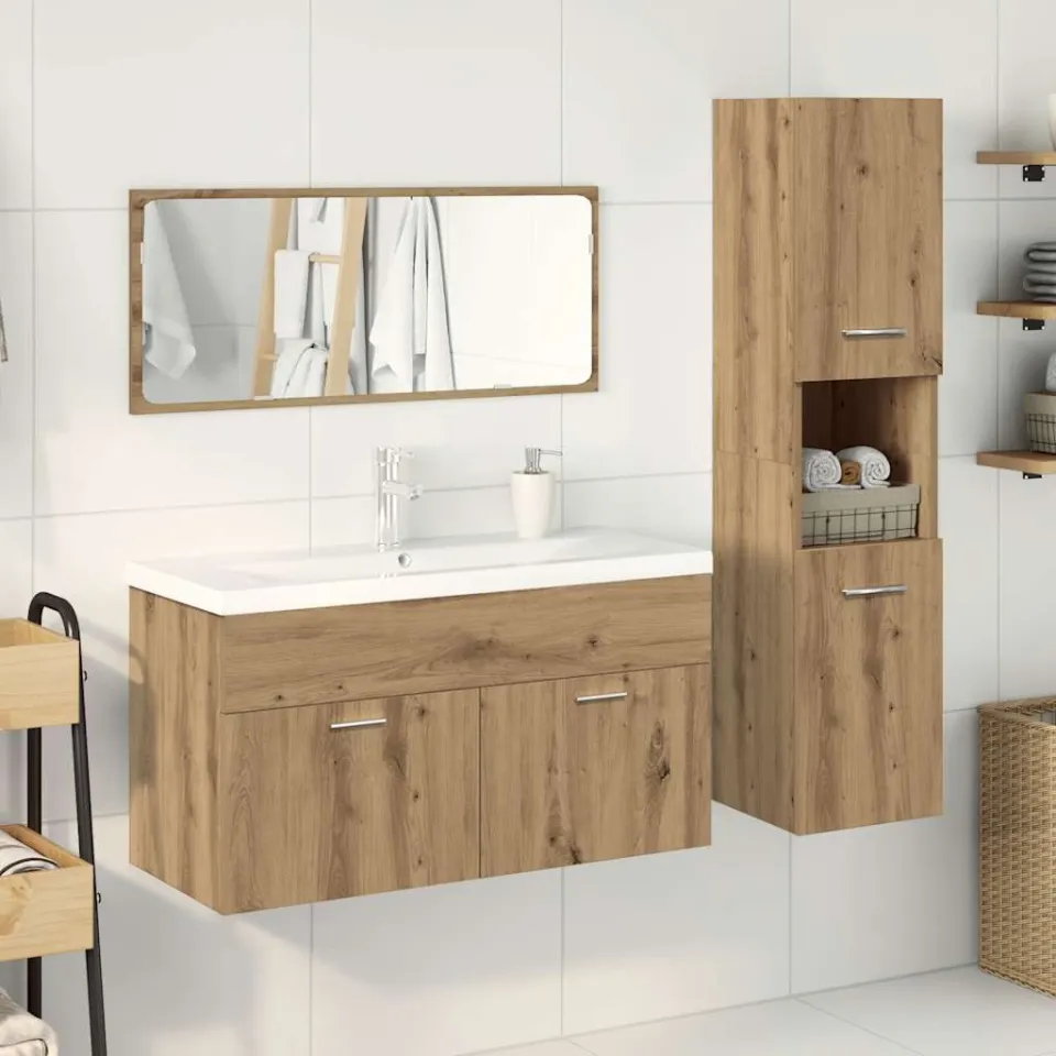 vidaXL 4-delige Badkamermeubelset bewerkt hout artisanaal eikenkleur, foto 2