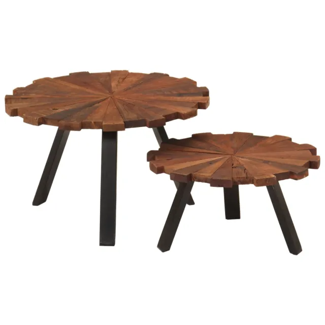 vidaXL Salontafels 2 st massief gerecycled hout en ijzer Bruin