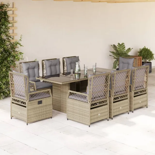 vidaXL 9-delige Tuinset met kussens poly rattan beige, foto 2