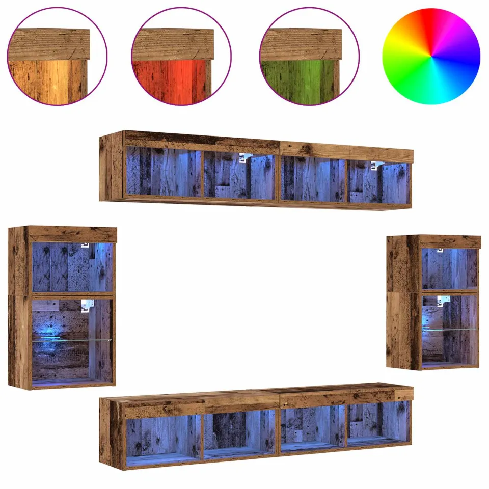 vidaXL Tv-meubelset 8 st 37 x 30 x 70 cm Oud hout bruin, foto 4