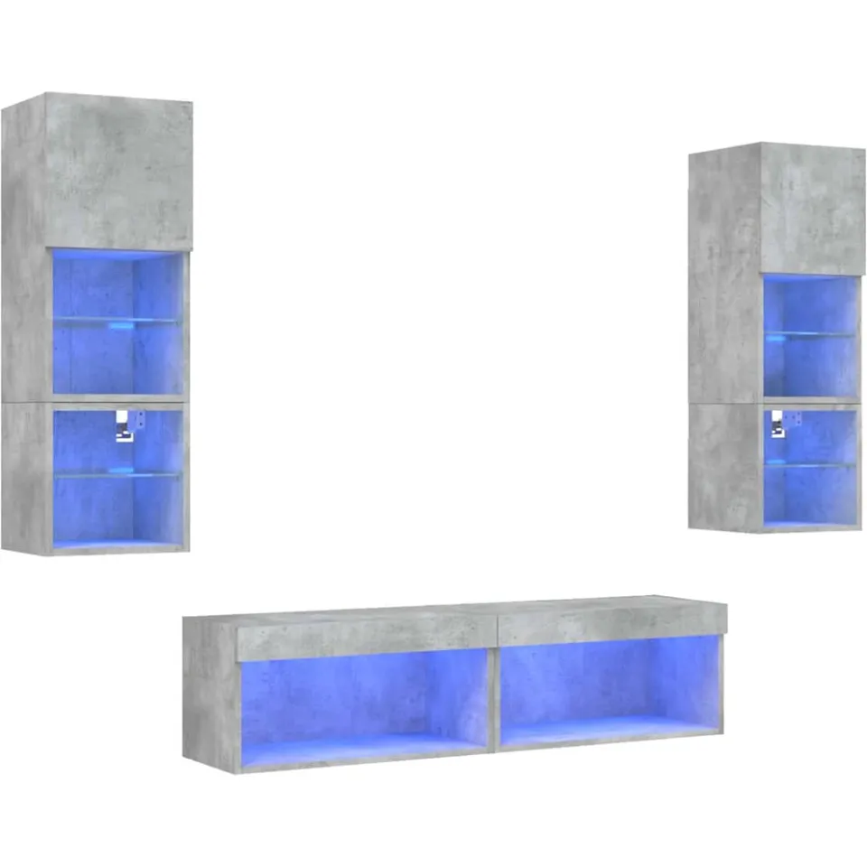 vidaXL 6-delige Tv-wandmeubelset met LED bewerkt hout betongrijs